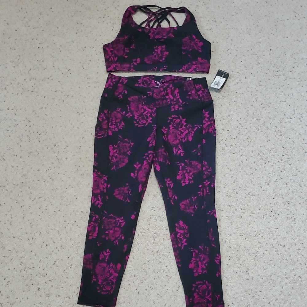Torrid Black & Magenta Floral High-Waist Leggings with Strappy Sports Bra
